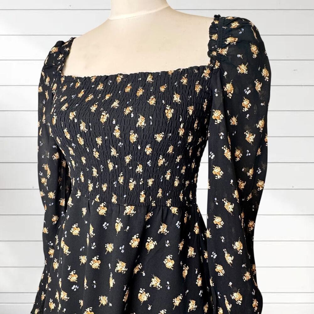 NWT Maje Rithik Dress Smocked Floral Boquet Long Sleeve Boho Flowers FR 40 US M - Picture 4 of 15